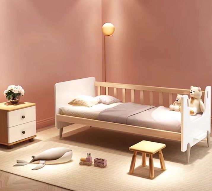 Solid Pine Kids Baby Bed with Easy-Pullout Drawers Modern Design Panel Style MDF Wood Furniture Beautiful Bedroom Home Furniture