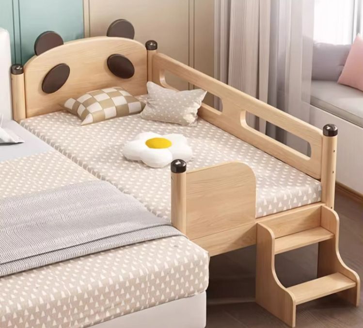 Modern Design Solid Pine Wood Kids Baby Bed with Easy-Pullout Drawers Beautiful Panel Style MDF Furniture for Bedroom Home Decor