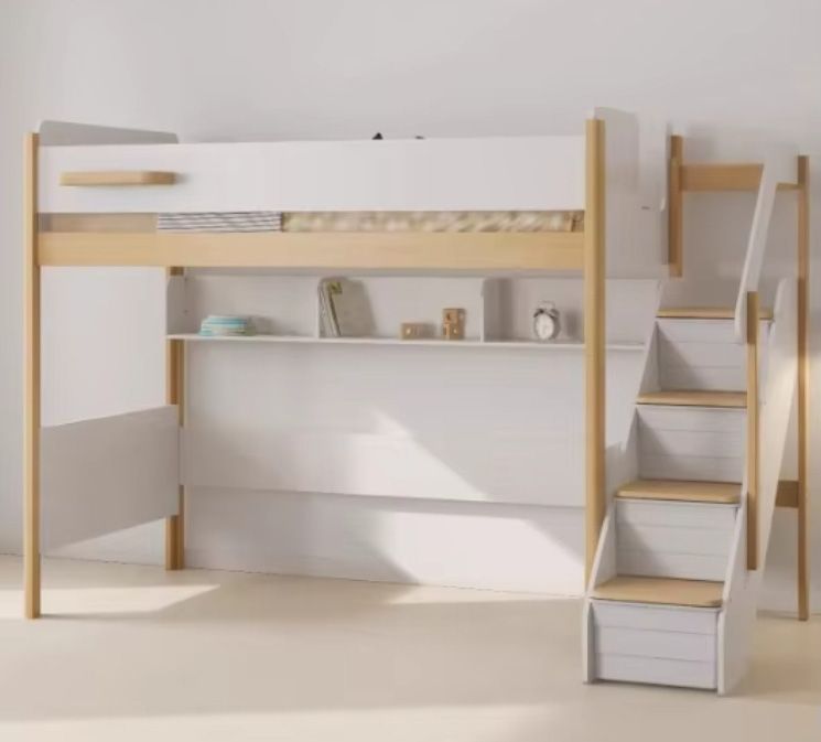 Double Decker Elevated Children's Bed Half Height Lower Bunk High Low Mother-Child Unit Panel Wood Style Small Unit Upper Bunk